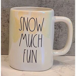 Rae Dunn Magenta Collection Iridescent White Coffee Mug "Snow Much Fun" NWOT